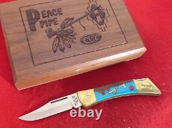 Case XX USA 1982 mint in display box turquoise/pearl Peace Pipe lockback knife