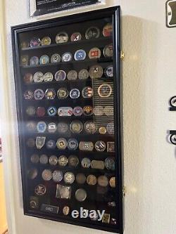 Challenge Coin Display Case 88 Pcs Black 11 Row Military Cabinet Shadow Box Rack