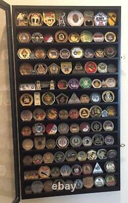 Challenge Coin Display Case 88 Pcs Black 11 Row Military Cabinet Shadow Box Rack