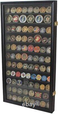 Challenge Coin Display Case 88 Pcs Black 11 Row Military Cabinet Shadow Box Rack