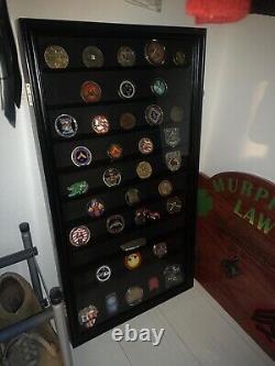 Challenge Coin Display Case 88 Pcs Black 11 Row Military Cabinet Shadow Box Rack