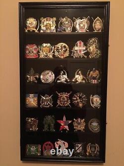 Challenge Coin Display Case 88 Pcs Black 11 Row Military Cabinet Shadow Box Rack