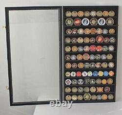 Challenge Coin Display Case 88 Pcs Black 11 Row Military Cabinet Shadow Box Rack