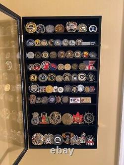 Challenge Coin Display Case 88 Pcs Black 11 Row Military Cabinet Shadow Box Rack