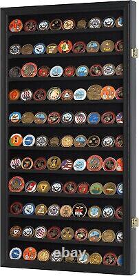 Challenge Coin Display Case 88 Pcs Black 11 Row Military Cabinet Shadow Box Rack