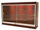 Cherry Wall Mounted Display Showcase with Glass Doors, Shelves, Lights, & Lock