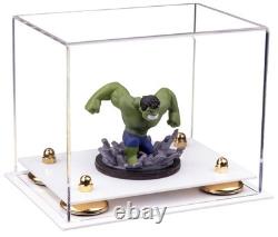 Clear Acrylic Display Case-Rectangle with Gold Risers & White Base (A003)