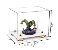 Clear Acrylic Display Case-Rectangle with Gold Risers & White Base (A003)