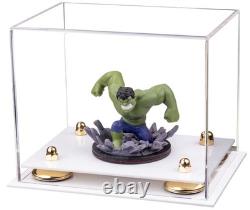 Clear Acrylic Display Case-Rectangle with Gold Risers & White Base (A003)