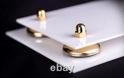 Clear Acrylic Display Case-Rectangle with Gold Risers & White Base (A003)