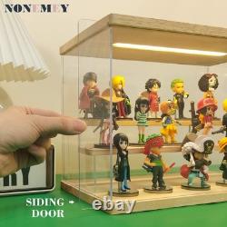 Clear Acrylic Display Case Stand with LED Light Tier Storage Box Showcase