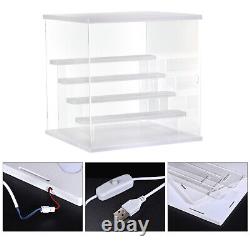 Clear Acrylic Display Case with LED Light 4 Tier Dustproof Showcase Boxes