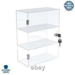 Clear Acrylic Display Case with Lock, Shelves & Door for Collectibles 11.8x