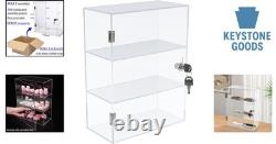 Clear Acrylic Display Case with Lock, Shelves & Door for Collectibles 11.8x