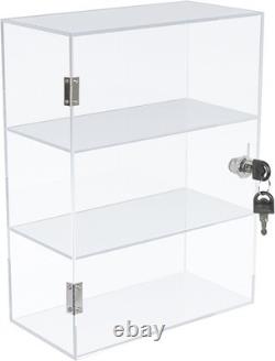 Clear Acrylic Display Case with Lock, Shelves & Door for Collectibles 11.8x