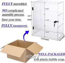 Clear Acrylic Display Case with Lock, Shelves & Door for Collectibles 11.8x