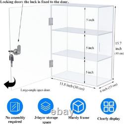 Clear Acrylic Display Case with Lock, Shelves & Door for Collectibles 11.8x