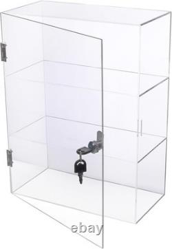 Clear Acrylic Display Case with Lock, Shelves & Door for Collectibles 11.8x