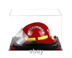 Clear Acrylic Fireman's Helmet Large Display Case with Red Risers (A014-RR)
