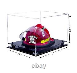 Clear Acrylic Fireman's Helmet Large Display Case with Silver Risers (A014-SR)