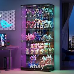Clear Display Cabinet with RGB Lights, Lockable Glass Curio Cabinet Display Case