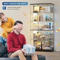 Clear Display Cabinet with RGB Lights, Lockable Glass Curio Cabinet Display Case