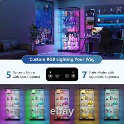 Clear Display Cabinet with RGB Lights, Lockable Glass Curio Cabinet Display Case