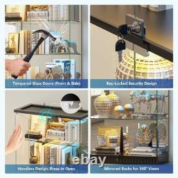 Clear Display Cabinet with RGB Lights, Lockable Glass Curio Cabinet Display Case