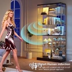 Clear Display Cabinet with RGB Lights, Lockable Glass Curio Cabinet Display Case