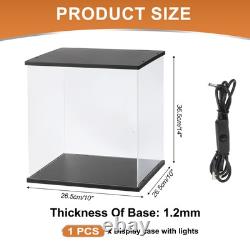 Clear Display Case, Figure Display Boxes with Square light, 10x10x15, Black