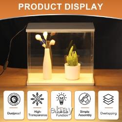 Clear Display Case, Figure Display Boxes with Square light, 10x10x15, Black