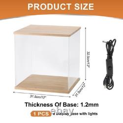 Clear Display Case, Figure Display Boxes with Square light, 12x12x13, Wood