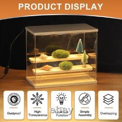 Clear Display Case, Figure Display Boxes with Square light, 24x7x8, White