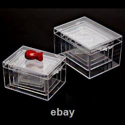 Clear Plastic Storage Box with Hinged Lid Jewelry Display Beads Container Case