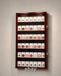 Coin Slab Display Case NGC PCGS Cherry Wood Locking Collector Shadow Box