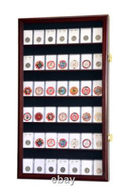 Coin Slab Display Case NGC PCGS Cherry Wood Locking Collector Shadow Box