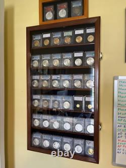 Coin Slab Display Case NGC PCGS ICG CAC Cabinet Cherry Wood Collector Shadow Box
