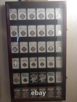 Coin Slab Display Case NGC PCGS ICG CAC Cabinet Cherry Wood Collector Shadow Box