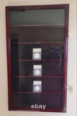 Coin Slab Display Case NGC PCGS ICG CAC Cabinet Cherry Wood Collector Shadow Box