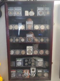 Coin Slab Display Case NGC PCGS ICG CAC Cabinet Cherry Wood Collector Shadow Box