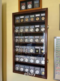 Coin Slab Display Case NGC PCGS ICG CAC Cabinet Cherry Wood Collector Shadow Box