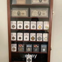 Coin Slab Display Case NGC PCGS ICG CAC Cabinet Cherry Wood Collector Shadow Box