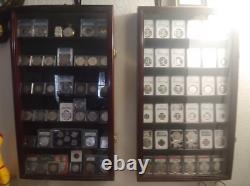 Coin Slab Display Case NGC PCGS ICG CAC Cabinet Cherry Wood Collector Shadow Box