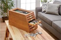 Collectors Cabinet Solid Wood Knives Coin Watches ELEGANT Display Case Glass Top