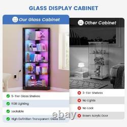 Corner Curio Cabinet with RGB Lights, 5-Tiers Display Cases for Collectibles
