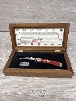 Corvette Knife Case Bone Handle 45th Anniversary Collectible Wood Display Box