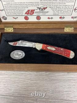 Corvette Knife Case Bone Handle 45th Anniversary Collectible Wood Display Box