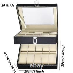 DELESYS PU Leather Watch Box 2-12 Slots Display Case Gift Storage with Lock