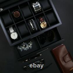 Decorebay Busy Man Luxury Watch Box Display Case and Jewelry Organizer for Men