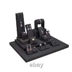 Deluxe Jewelry Display Luxury Suede Jewelry Showcase Display Set Dark Grey